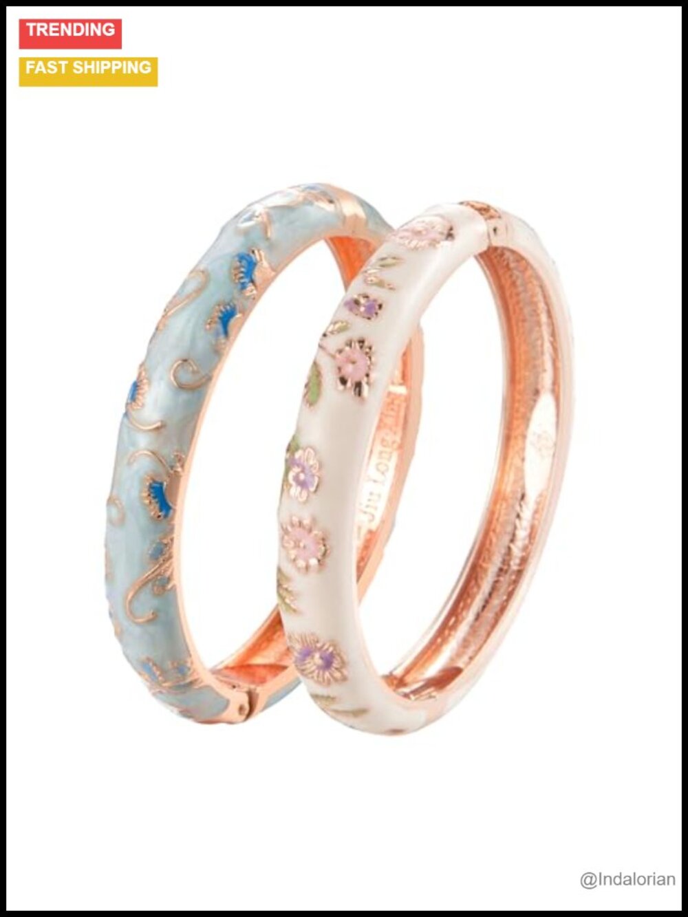 Vintage Cloisonne Enamel Cuff Bangle Bracelets Set Women Metal Flower Jewelry